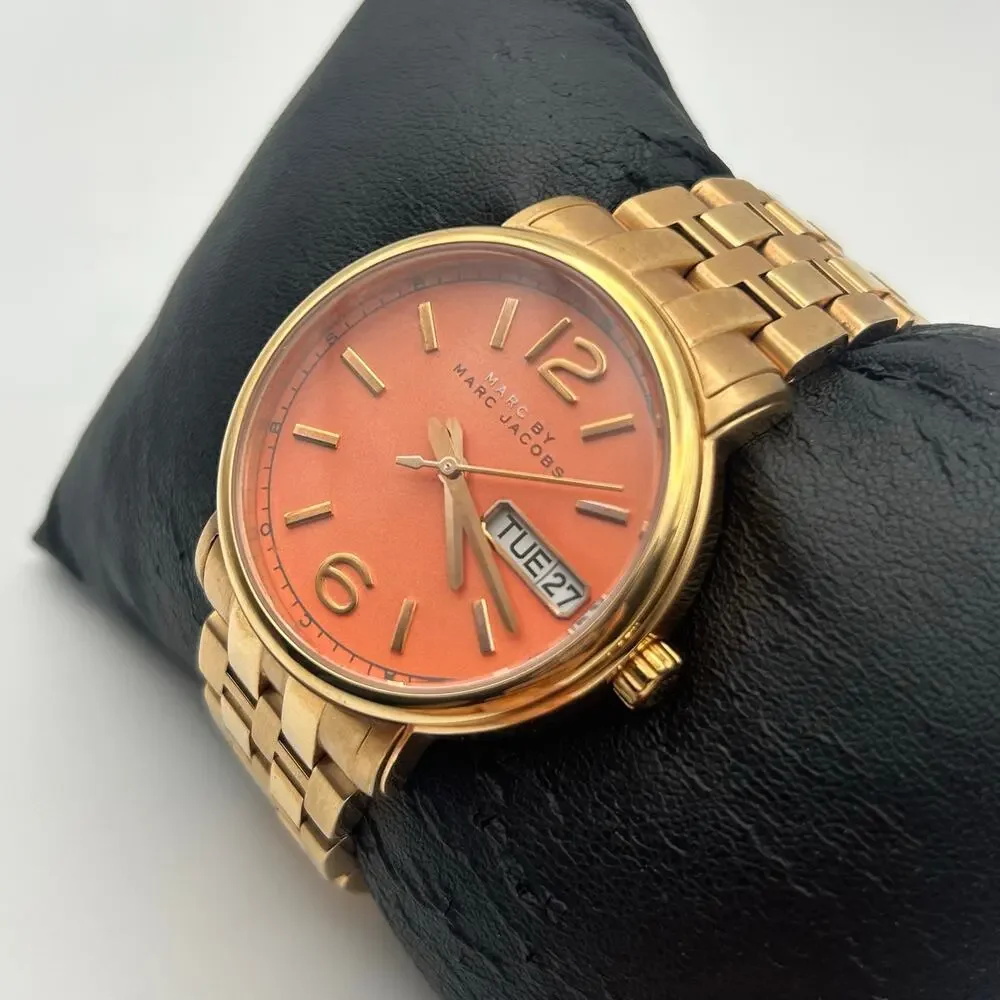 Marc Jacobs Fergus Watch Rose-gold Orange Dial Working New Battery